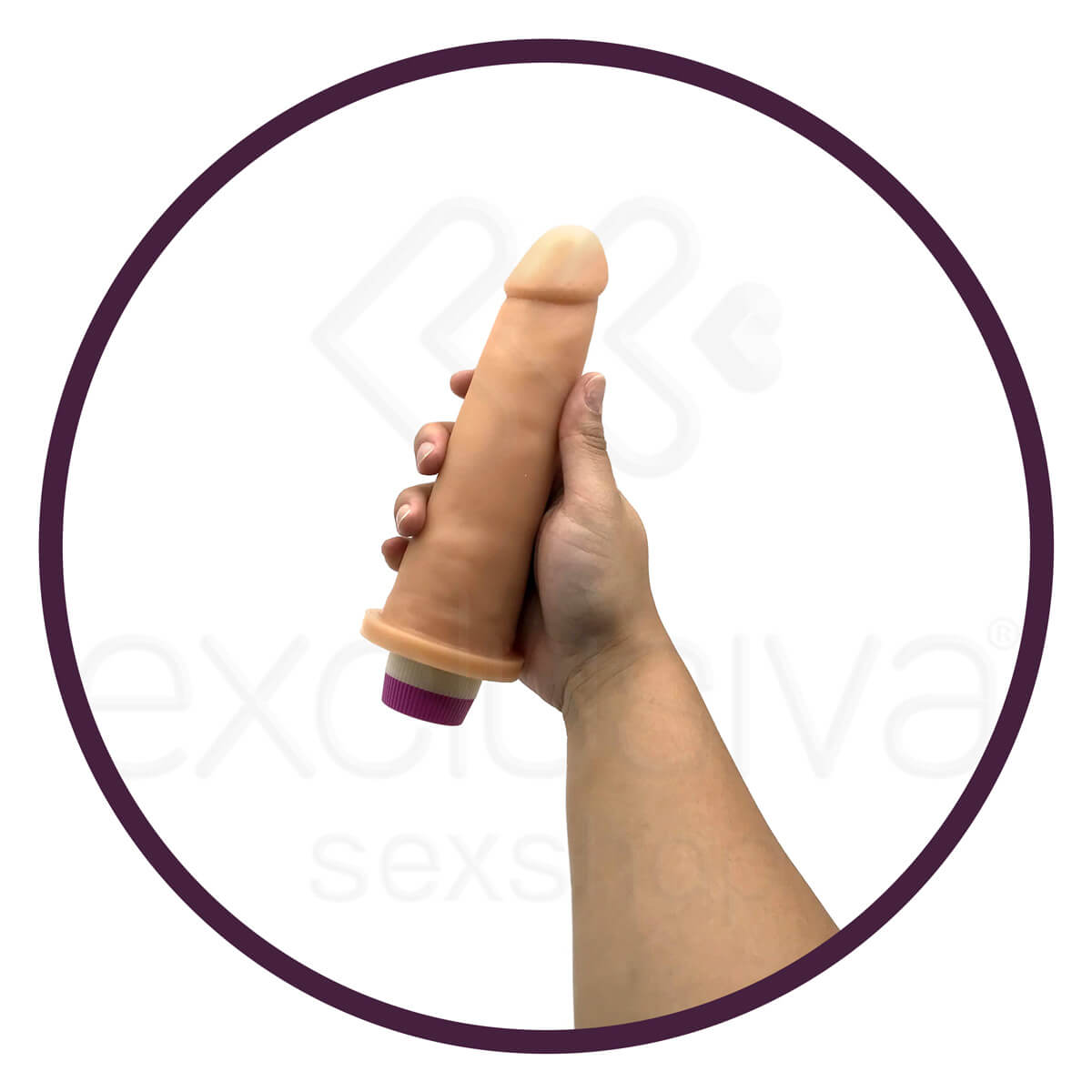 Pura Luxúria - Prótese em Forma de Pênis com Veias Salientes, Glande e Vibração Multivelocidade - 16,5 x 4,8 cm - 2