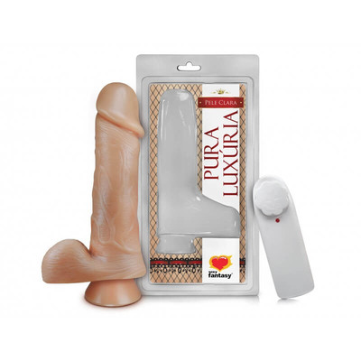 Pura Luxúria - Prótese em Formato de Pênis com Glande Definida, Saliências, Escroto, Ventosa e Vibro Multivelocidade - 15,5 x 4,5 cm | Modelo: 1577CV.B