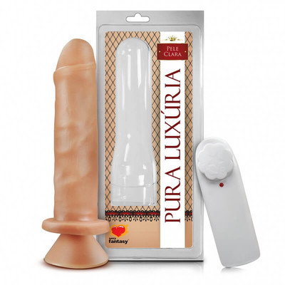 Foto 1 do produto Pura Luxúria - Prótese Realística em Forma de Pênis Ereto com Fimose, Saliências, Vibro multivelocidade e Ventosa - 16,4 x 4,3 cm