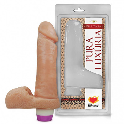Foto 1 do produto Pura Luxúria - Prótese Realística em Forma de Pênis Ereto com Glande Definida, Saliências, Escroto e Vibro Multivelocidade - 14,6 x 4 cm