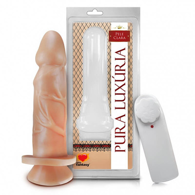 Foto 1 do produto Pura Luxúria - Prótese Realística em Forma de Pênis Ereto com Glande Definida, Veias, Vibro Multivelocidade e Ventosa - 14,7 x 3,8 cm | Modelo: 1422CV.B
