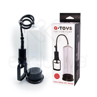 Q-Toys Vacuum Pump - Bomba Peniana com Manopla e Kit de Anéis Penianos  - 27 x 7,3 cm