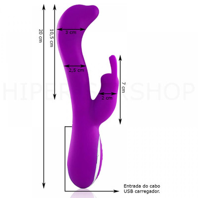 Foto 2 do produto Rabbit Elves - Vibrador Recarregável com Estimulador Clitoriano, 10 Modos de Vibração e Sistema de Auto Aquecimento - 20 x 3 cm | Cor: Roxo