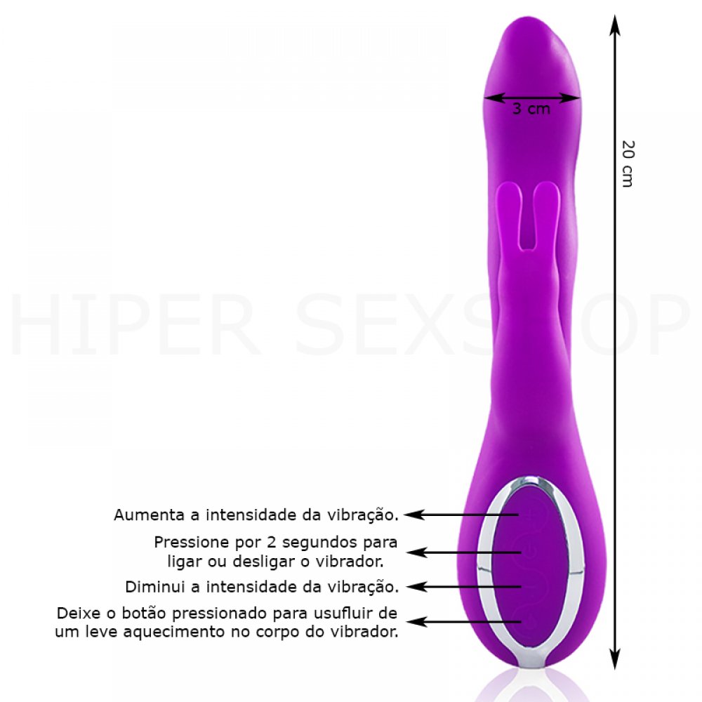 Rabbit Elves - Vibrador Recarregável com Estimulador Clitoriano, 10 Modos de Vibração e Sistema de Auto Aquecimento - 20 x 3 cm | Cor: Roxo - 3