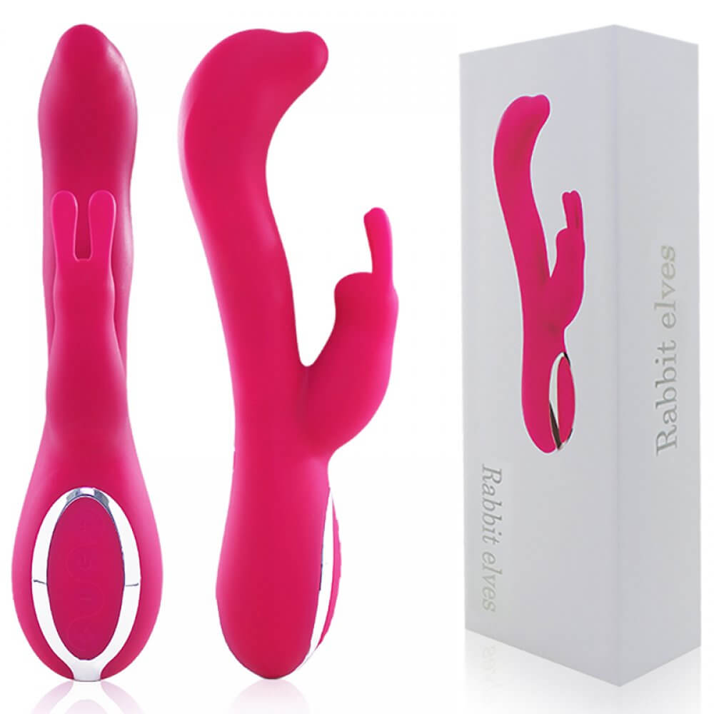 Rabbit Elves - Vibrador Recarregável com Estimulador Clitoriano, 10 Modos de Vibração e Sistema de Auto Aquecimento - 20 x 3 cm | Cor: Rosa - 1