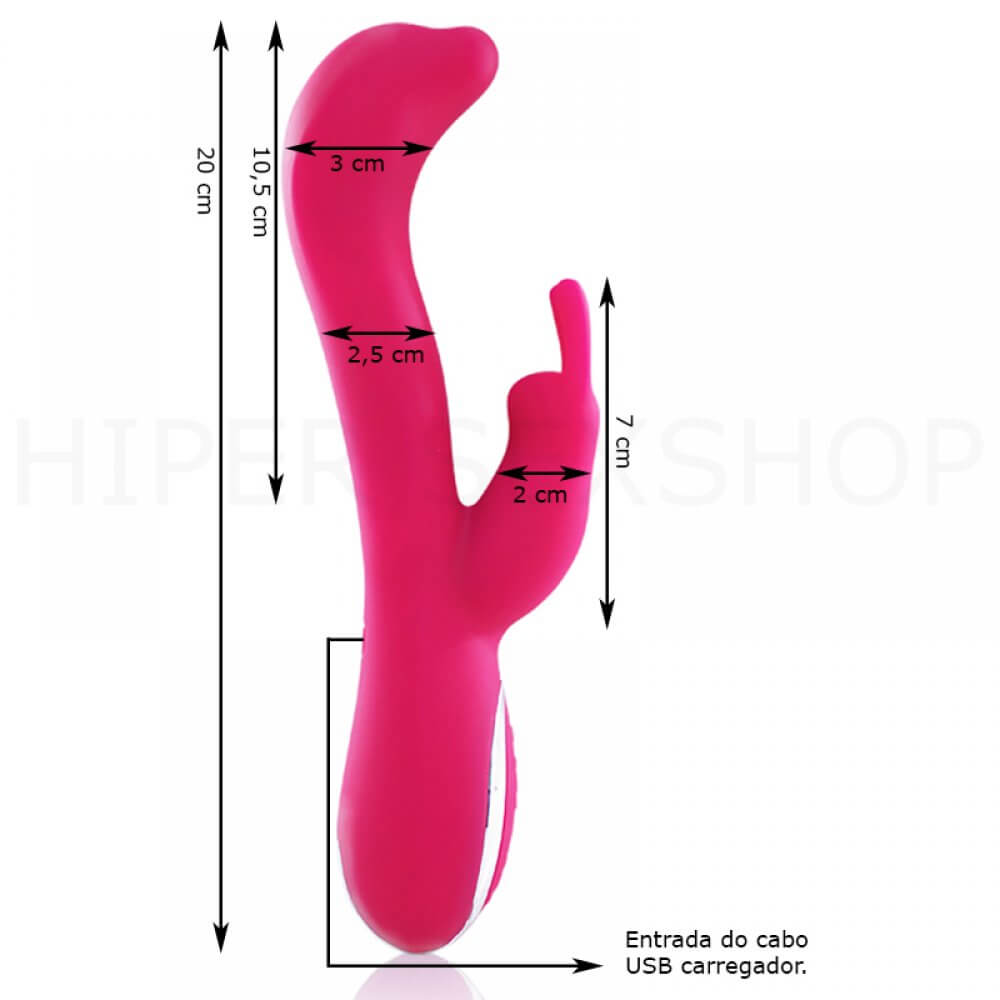 Rabbit Elves - Vibrador Recarregável com Estimulador Clitoriano, 10 Modos de Vibração e Sistema de Auto Aquecimento - 20 x 3 cm | Cor: Rosa - 2