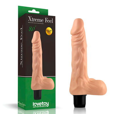 Prótese Peniana Realística em Cyberskin com Escroto, Vibração Multivelocidade e Resistente à Água - Lovetoy Xtreme Feel 8.0" | 13 x 3,5 cm