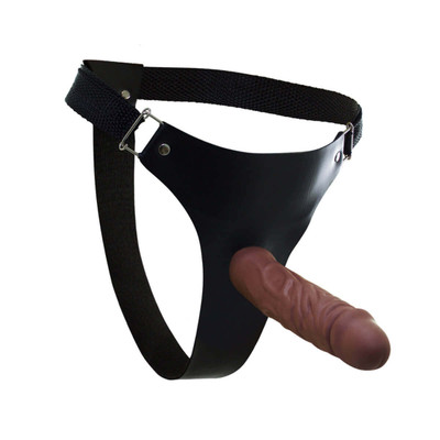 Foto 1 do produto Real Peter - Cinta em Courvin com Prótese em Formato de Pênis Realístico em Silicone - 18 x 3,6 cm | Cor: Marrom