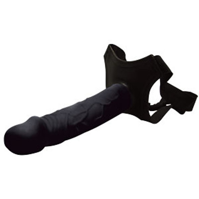 Real Peter - Cinta em Courvin com Prótese em Formato de Pênis Realístico em Silicone sem Vibro - 17,5 x 4 cm | Cor: Preto