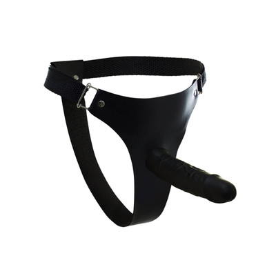 Foto 1 do produto Real Peter - Cinta em Courvin com Prótese em Formato de Pênis Realístico em Silicone sem Vibro - 18 x 3,5 cm | Cor: Preto