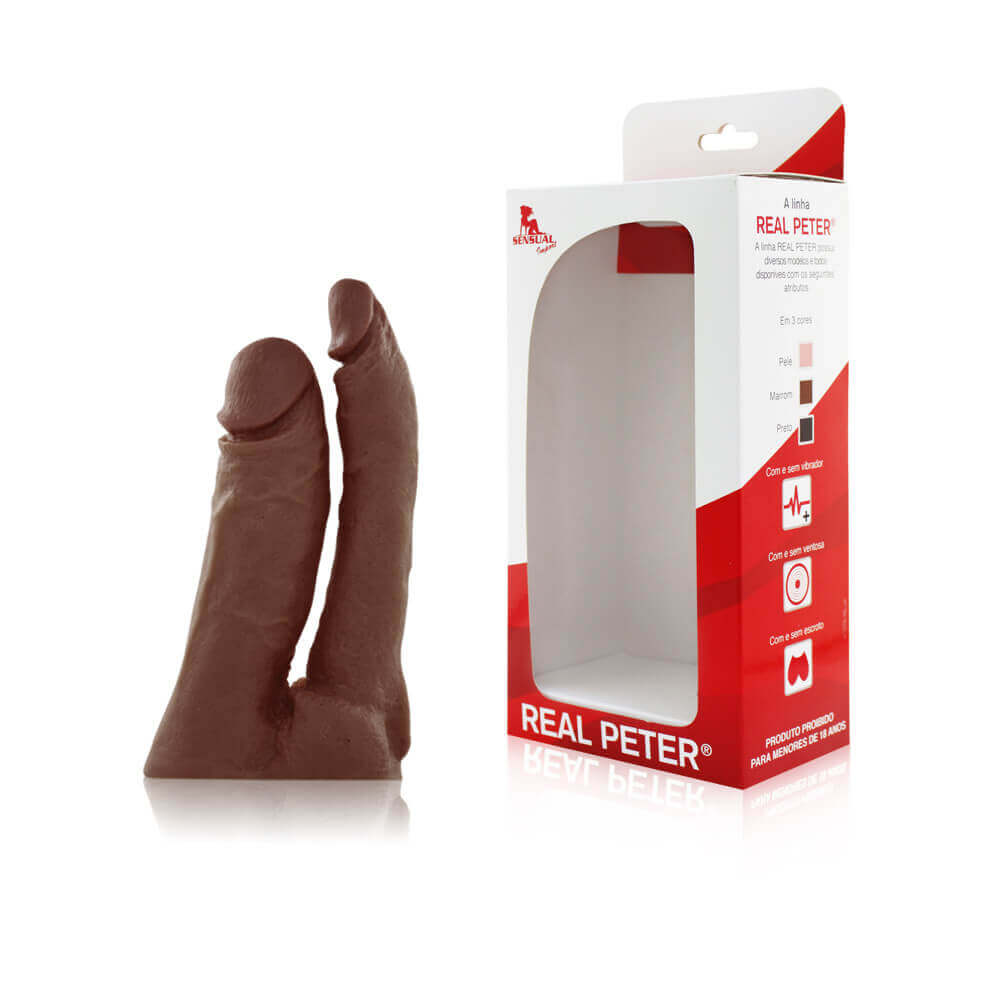 Prótese Dupla em Forma de Pênis com Base Achatada - Real Peter Duplo | Disponível 3 Cores - 6
