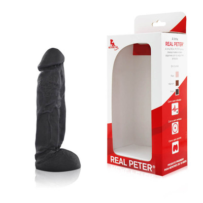 Foto 1 do produto Real Peter Jamanta - Prótese Realística em Formato de Pênis com Glande Definida, Veias e Escroto - 16 x 5,2 cm | Cor: Preto