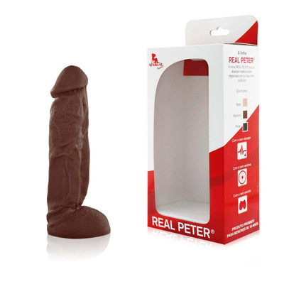 Real Peter Jamanta - Prótese Realística em Formato de Pênis com Glande Definida, Veias e Escroto - 16 x 4,5 cm | Cor: Marrom