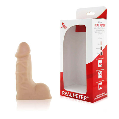 Real Peter Mini Thor - Prótese Realística em Forma de Pênis Ereto com Glande Definida, Veias Salientes e Escroto - 10,6 x 4,2 cm | Cor: Bege