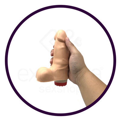Real Peter Mini Thor - Prótese Realística em Forma de Pênis Ereto com Veias Salientes, Escroto e Vibro Multivelocidade - 10,3 x 4 cm