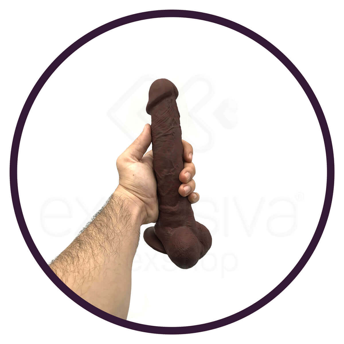 Real Peter Nacho - Prótese Realística em Forma de Pênis com Escroto e Base em Ventosa - 19,5 x 5,1 cm | Cor: Marrom - 5