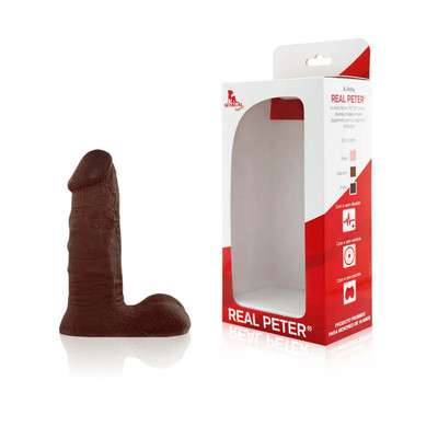 Foto 1 do produto Real Peter Pegador - Prótese em Formato de Pênis com Glande Definida e Escroto - 13,1 x 5 cm | Cor: Marrom