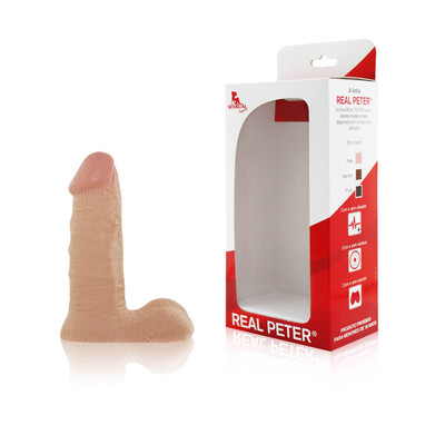 Foto 1 do produto Real Peter Pegador - Prótese em Formato de Pênis com Glande Definida e Escroto - 13,1 x 5 cm | Cor: Bege