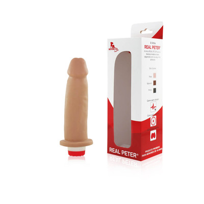 Real Peter - Prótese Realística em Formato de Pênis com Multivelocidade e Base para Cinta Real Peter Style - 16 x 4 cm