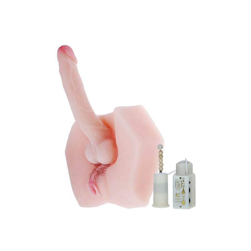 Realistic Male Cock and Vagina - Masturbador Intersexo em Cyberskin com Vagina Penetrável, Pênis Realístico, Simulador de Gemidos e Vibração Multivelocidade - 20 x 17,5 cm - 2