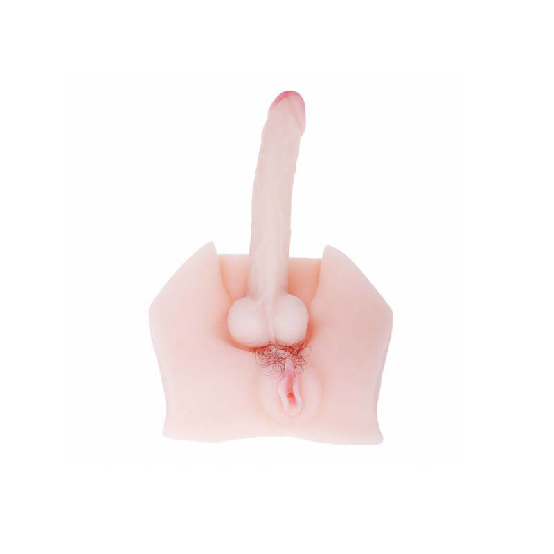Realistic Male Cock and Vagina - Masturbador Intersexo em Cyberskin com Vagina Penetrável, Pênis Realístico, Simulador de Gemidos e Vibração Multivelocidade - 20 x 17,5 cm - 3