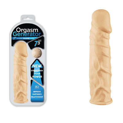 Orgasm Generator - Capa Peniana em Silicone com Preenchimento e Vibração Única - 19 x 4,6 cm | Cor: Bege