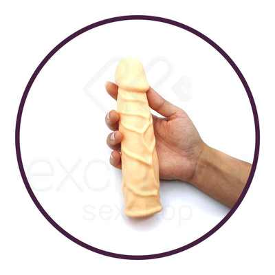 Orgasm Generator - Capa Peniana em Silicone com Preenchimento e Vibração Única - 19 x 4,6 cm | Cor: Bege