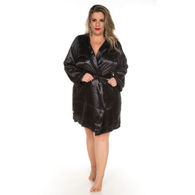 Robe Cetim Curto com Manga Longa - Lingerie Pimenta Sexy - Plus Size | Disponível em 3 Cores