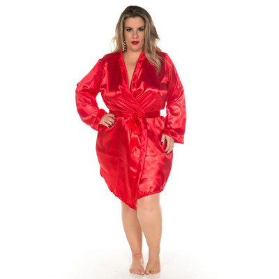 Foto 3 do produto Robe Cetim Curto com Manga Longa - Lingerie Pimenta Sexy - Plus Size | Disponível em 3 Cores