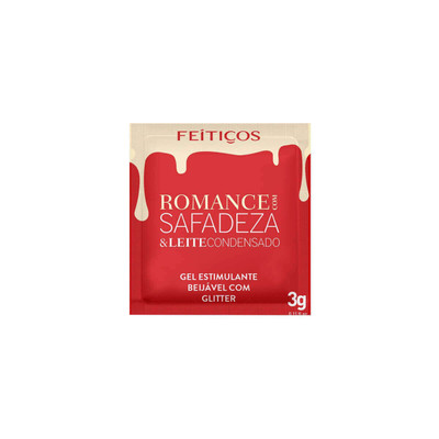 Romance com Safadeza & Leite Condensado - Gel em Sachê Estimulante Beijável com Glitter e Efeito que Aquece - 3 Gramas