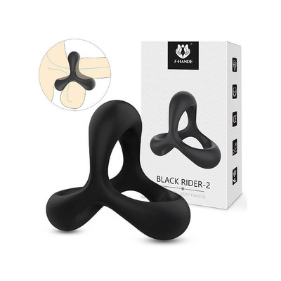 Foto 1 do produto Anel Peniano Triplo em Silicone com Texturas Massageadoras - S-Hande Black Rider 2 | 4,3 x 2,9 cm