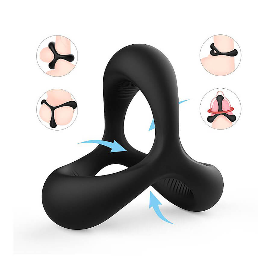 Anel Peniano Triplo em Silicone com Texturas Massageadoras - S-Hande Black Rider 2 | 4,3 x 2,9 cm - 5