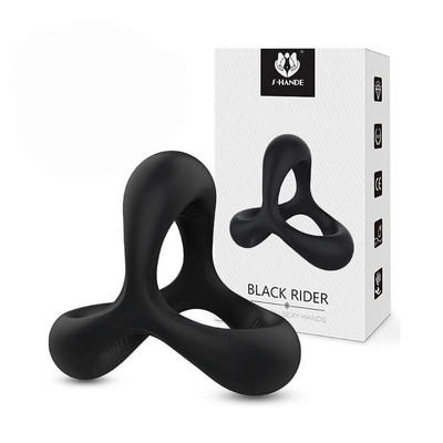 S-Hande Black Rider - Anel Peniano Triplo em Silicone com Texturas Massageadoras - 3,7 x 2,6 cm