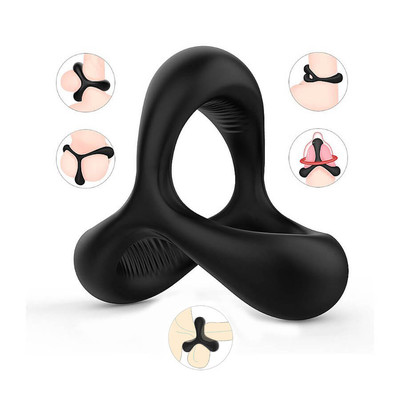 Foto 5 do produto S-Hande Black Rider - Anel Peniano Triplo em Silicone com Texturas Massageadoras - 3,7 x 2,6 cm