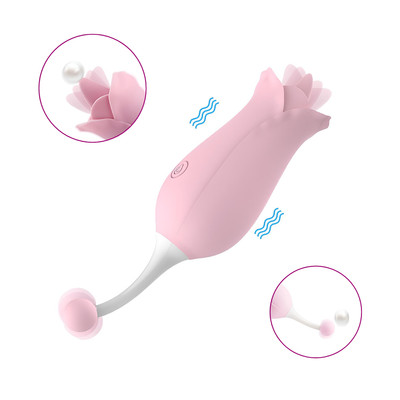 Foto 3 do produto Bullet em Silicone no Formato de Rosa com Linguinha, 10 Modos de Vibração e Recarregável - S-Hande Dora | 16,2 x 4,4 cm