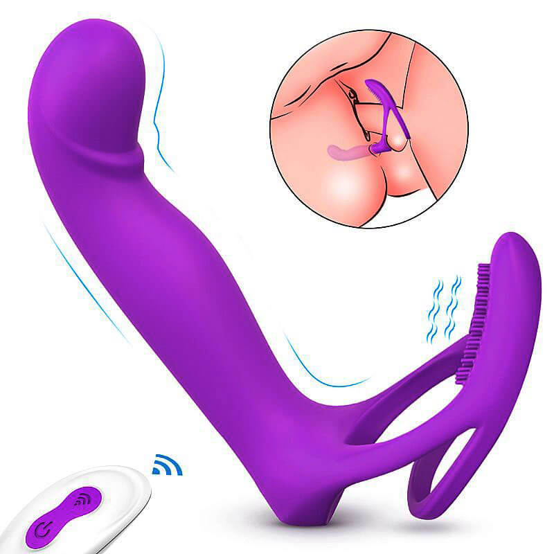 Anel Companheiro em Silicone com Plug Anal, Cerdas Massageadoras, 9 Modos de Vibração e Controle Remoto - S-Hande Lorna-RCT - 11,1 x 2,8 cm - 2
