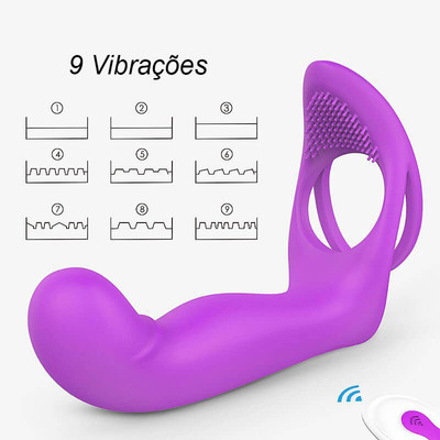 Foto 4 do produto Anel Companheiro em Silicone com Plug Anal, Cerdas Massageadoras, 9 Modos de Vibração e Controle Remoto - S-Hande Lorna-RCT - 11,1 x 2,8 cm