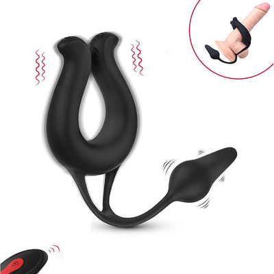 Anel Peniano Recarregável com 9 Modos de Vibração, Plug Anal e Controle Remoto sem Fio - S-Hande Nicole RCT | 27 x 6,6 cm