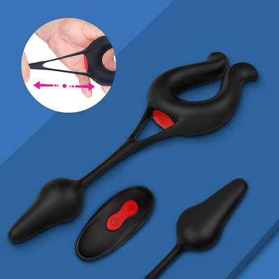 Foto 4 do produto Anel Peniano Recarregável com 9 Modos de Vibração, Plug Anal e Controle Remoto sem Fio - S-Hande Nicole RCT | 27 x 6,6 cm