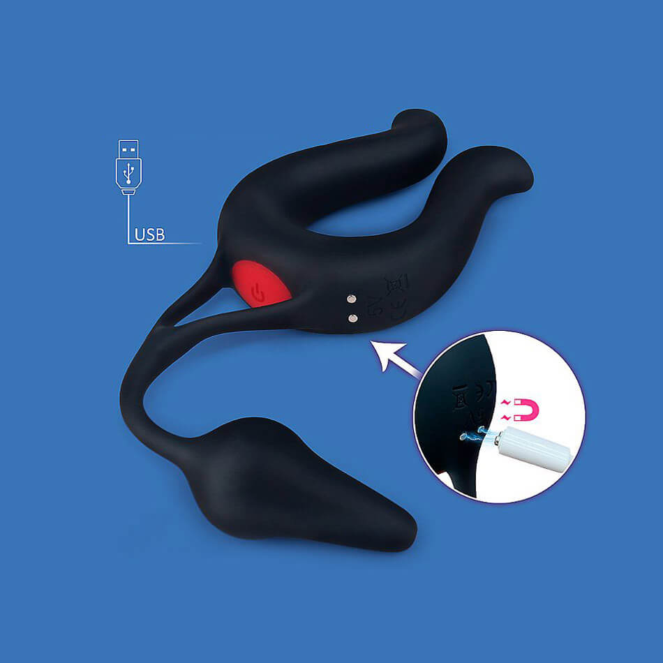 Anel Peniano Recarregável com 9 Modos de Vibração, Plug Anal e Controle Remoto sem Fio - S-Hande Nicole RCT | 27 x 6,6 cm - 5