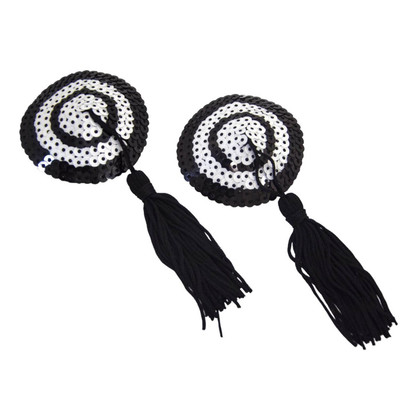 Foto 2 do produto Sapeka - Nipple Cover Robber Em Forma de Círculo com Paetê e Pompom | Cor: Preto e Branco