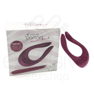 Foto 4 do produto Satisfyer Partner Multifun 2 - Vibrador com Estimulador Clitoriano Recarregável Multifunção com 3 Motores e 10 Modos de Vibração | Cor: Vinho