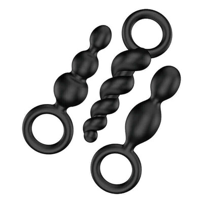 Kit com 3 Plugs Anais com Alça de Segurança - Satisfyer Booty Call Plugs | Cor: Preto