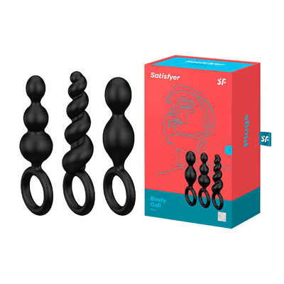 Kit com 3 Plugs Anais com Alça de Segurança - Satisfyer Booty Call Plugs | Cor: Preto