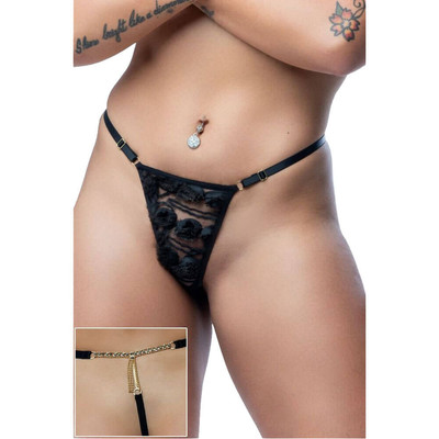 Foto 1 do produto SD Girl - Calcinha Fio Dental em Tule Preto com Bordado e Bijuteria | Tamanho Único