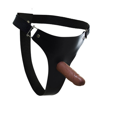 Sensual Import - Cinta em Courvin com Prótese em Formato de Pênis Realístico em Silicone sem Vibro - 13 x 3,8 cm | Cor: Marrom