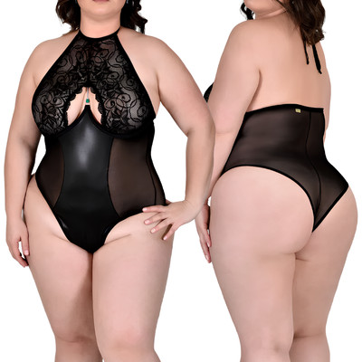 Body Halter Neck Plus Size em Renda, Tule e Lycra - Sensualle | Tamanho Único