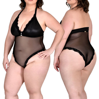 Body em Lycra e Tule com Transparência - Sensualle | Tamanho Plus Size