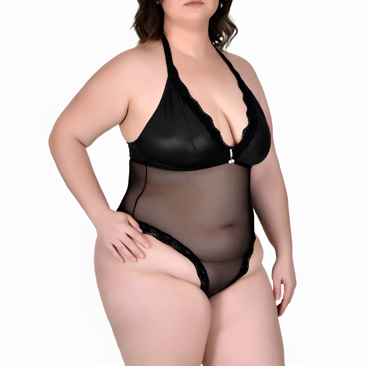 Body em Lycra e Tule com Transparência - Sensualle | Tamanho Plus Size - 2