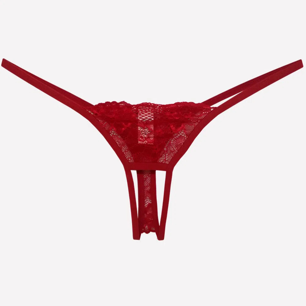 Sensualle - Calcinha Fio Dental Aberta em Renda Gruta - Tamanho Único - 4